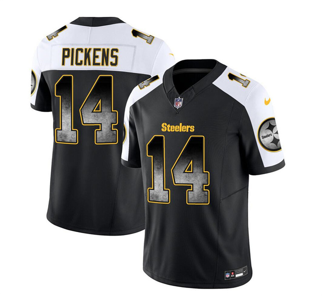 Men's Pittsburgh Steelers #14 George Pickens Black/White 2023 F.U.S.E. Smoke Vapor Untouchable Limited Stitched Jersey Men's Pittsburgh Steelers #14 George Pickens Black/White 2023 F.U.S.E. Smoke Vapor Untouchable Limited Stitched Jersey