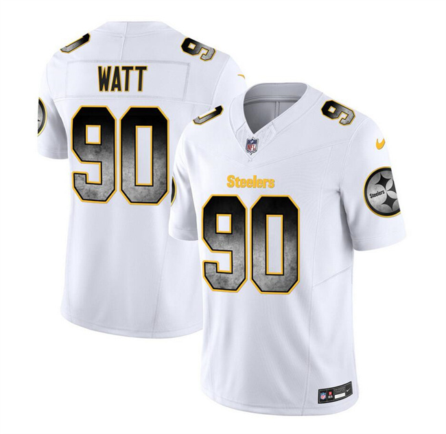 Men's Pittsburgh Steelers #90 T.J. Watt White 2023 F.U.S.E. Smoke Vapor Untouchable Limited Stitched Jersey Men's Pittsburgh Steelers #90 T.J. Watt White 2023 F.U.S.E. Smoke Vapor Untouchable Limited Stitched Jersey