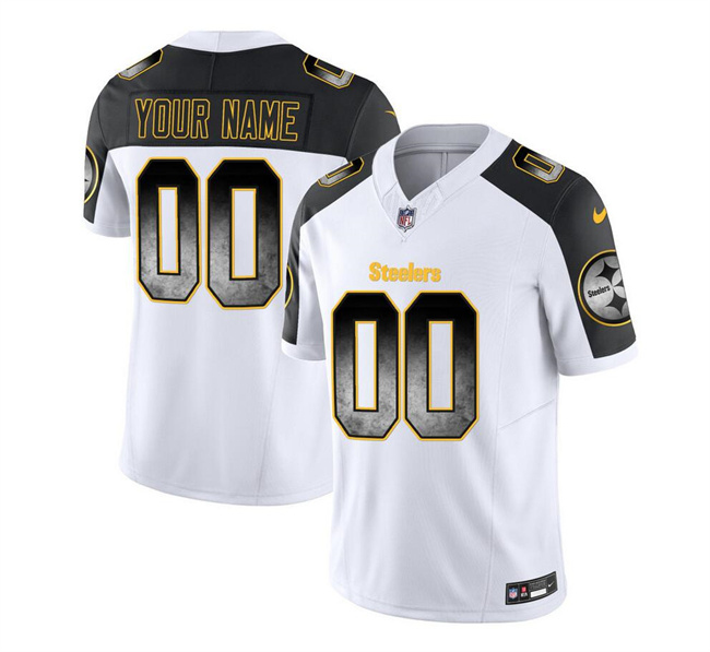 Men's Pittsburgh Steelers Active Player Custom White/Black 2023 F.U.S.E. Smoke Vapor Untouchable Limited Stitched Jersey Men's Pittsburgh Steelers Active Player Custom White/Black 2023 F.U.S.E. Smoke Vapor Untouchable Limited Stitched Jersey