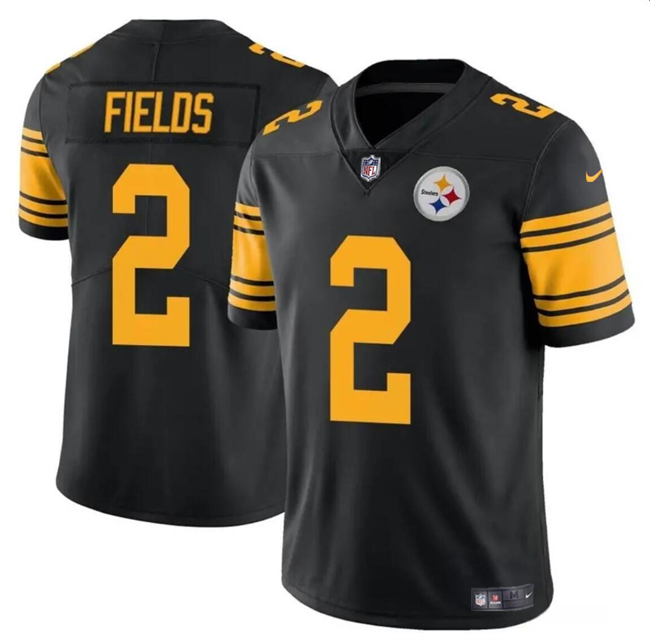 Men's Pittsburgh Steelers #2 Justin Fields Black Color Rush Vapor Limited Stitched Jersey Men's Pittsburgh Steelers #2 Justin Fields Black Color Rush Vapor Limited Stitched Jersey