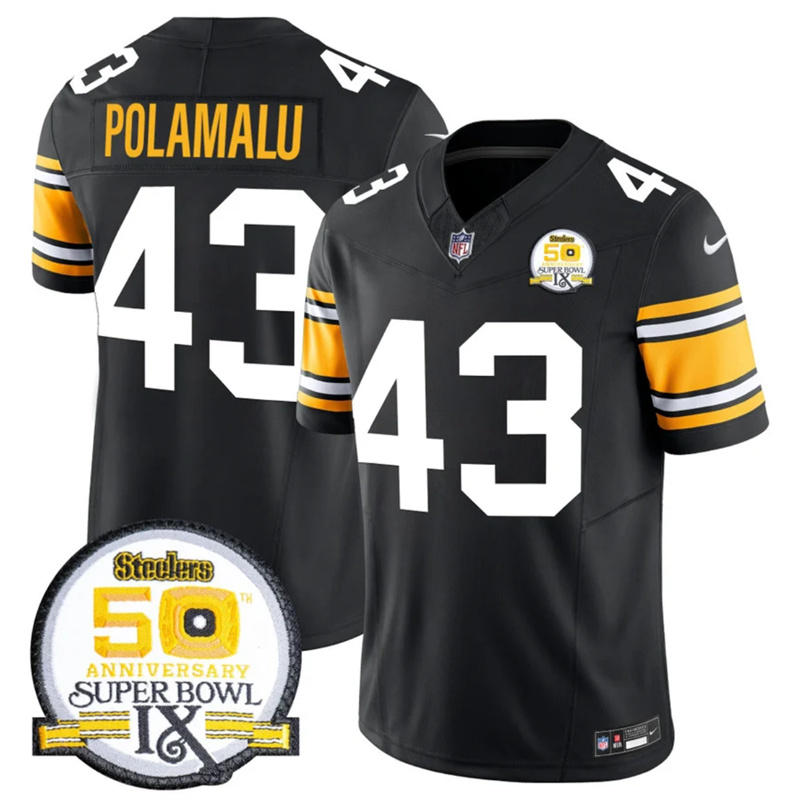Men's Pittsburgh Steelers #43 Troy Polamalu Black 2024 F.U.S.E. 50th Anniversary Of Super Bowl IX Vapor Untouchable Limited Stitched Jersey Men's Pittsburgh Steelers #43 Troy Polamalu Black 2024 F.U.S.E. 50th Anniversary Of Super Bowl IX Vapor Untouchable Limited Stitched Jersey