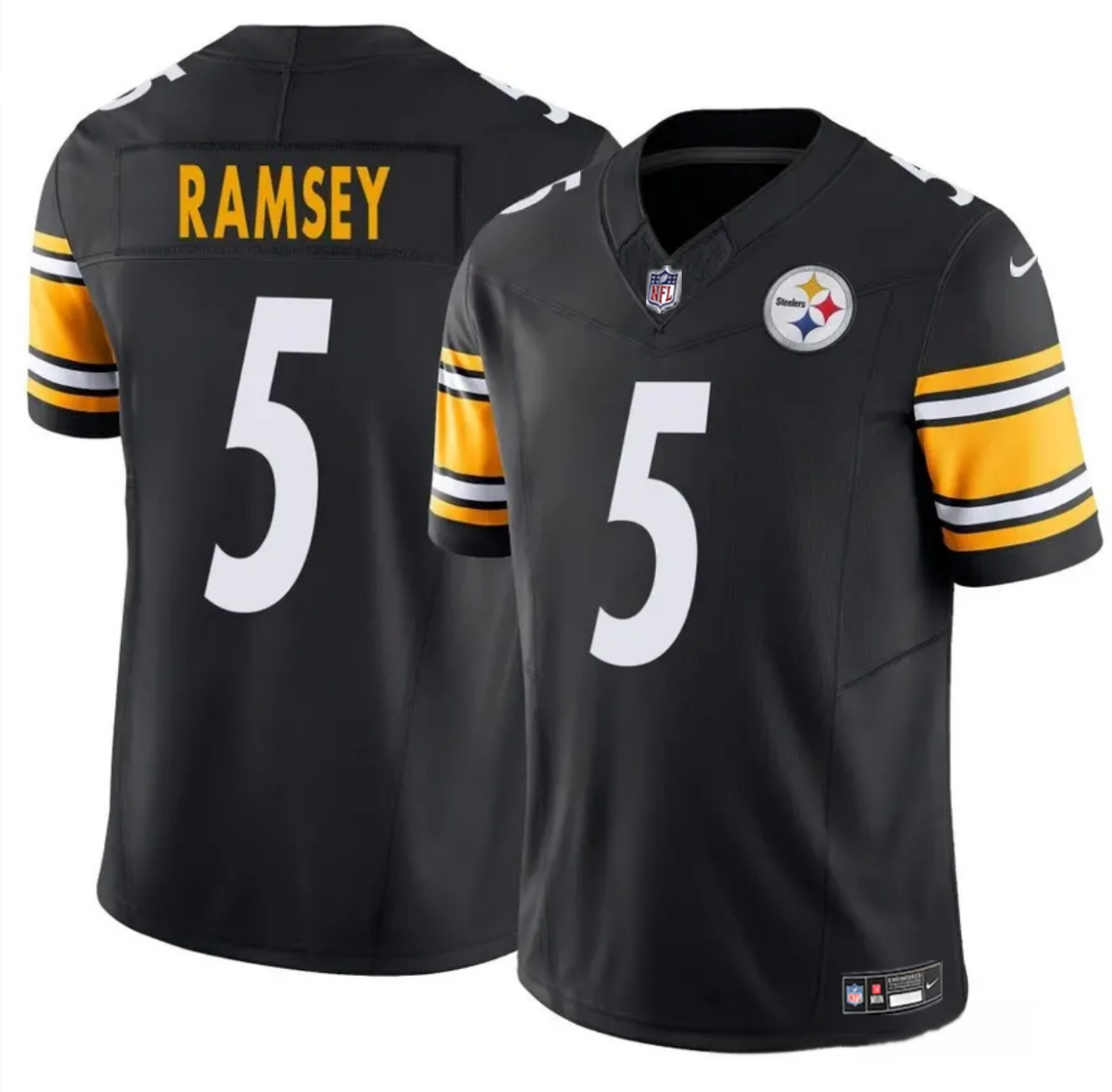 Men's Pittsburgh Steelers #5 Jalen Ramsey Black 2025 F.U.S.E. Vapor Untouchable Limited Stitched Jersey Men's Pittsburgh Steelers #5 Jalen Ramsey Black 2025 F.U.S.E. Vapor Untouchable Limited Stitched Jersey