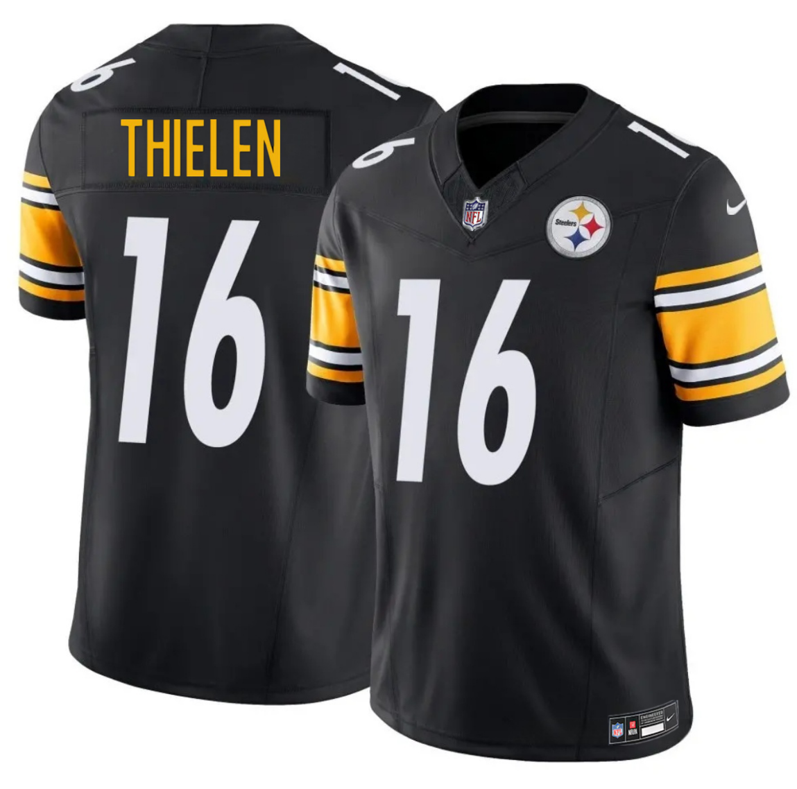 Men's Pittsburgh Steelers #16 Adam Thielen Black 2025 F.U.S.E. Vapor Limited Stitched Football Jersey Men's Pittsburgh Steelers #16 Adam Thielen Black 2025 F.U.S.E. Vapor Limited Stitched Football Jersey