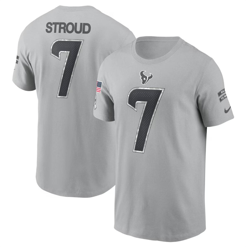 Men's Houston Texans #7 C.J. Stroud 2024 Gray Salute To Service Name & Number T-Shirt Men's Houston Texans #7 C.J. Stroud 2024 Gray Salute To Service Name & Number T-Shirt