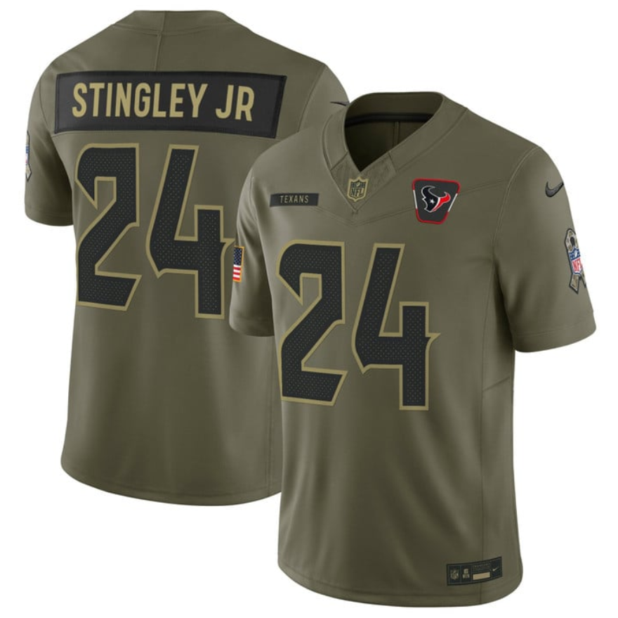 Men's Houston Texans #24 Derek Stingley Jr. Olive 2025 F.U.S.E. Salute to Service Limited Stitched Football Jersey Men's Houston Texans #24 Derek Stingley Jr. Olive 2025 F.U.S.E. Salute to Service Limited Stitched Football Jersey