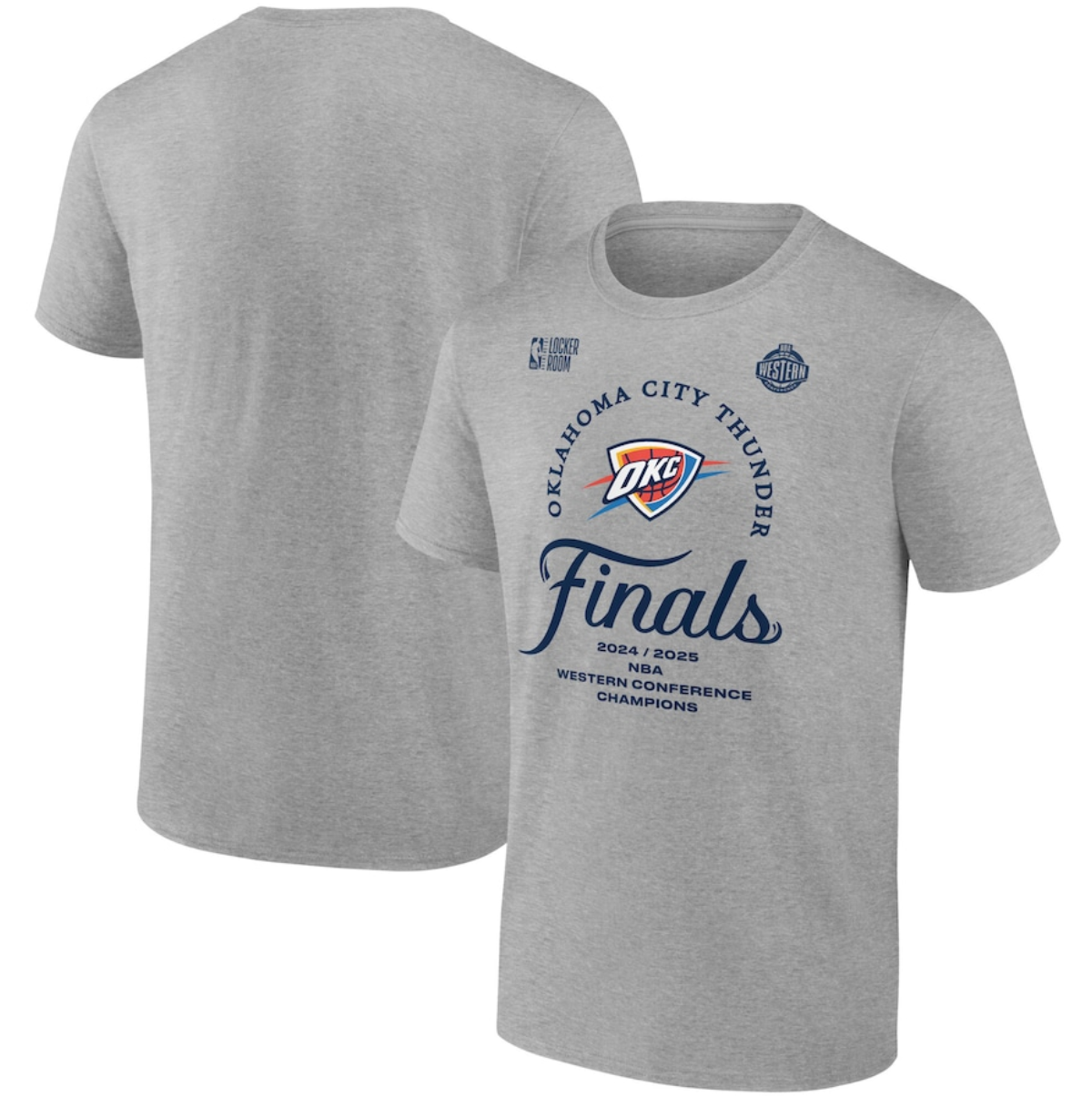 Men's Oklahoma City Thunder Heather Gray 2025 Western Conference Champions Locker Room Big & Tall Backcourt Violation T-Shirt Men's Oklahoma City Thunder Heather Gray 2025 Western Conference Champions Locker Room Big & Tall Backcourt Violation T-Shirt