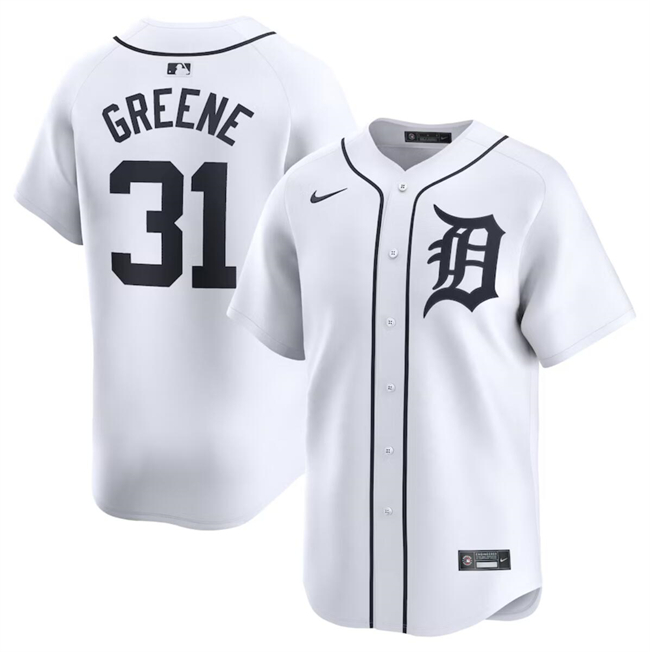 Men's Detroit Tigers #31 Riley Greene White 2024 Home Limited Stitched Baseball Jersey Men's Detroit Tigers #31 Riley Greene White 2024 Home Limited Stitched Baseball Jersey