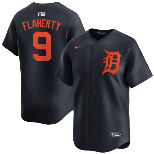 Men's Detroit Tigers #9 Jack Flaherty Black 2024 Alternate Limited Stitched Baseball Jersey Men's Detroit Tigers #9 Jack Flaherty Black 2024 Alternate Limited Stitched Baseball Jersey