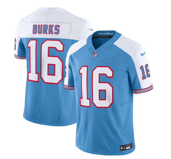 Men's Tennessee Titans #16 Treylon Burks Blue/White 2023 F.U.S.E. Vapor Limited Throwback Stitched Football Jersey Men's Tennessee Titans #16 Treylon Burks Blue/White 2023 F.U.S.E. Vapor Limited Throwback Stitched Football Jersey
