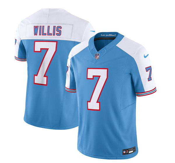 Men's Tennessee Titans #7 Malik Willis Blue/White 2023 F.U.S.E. Vapor Limited Throwback Stitched Football Jersey Men's Tennessee Titans #7 Malik Willis Blue/White 2023 F.U.S.E. Vapor Limited Throwback Stitched Football Jersey