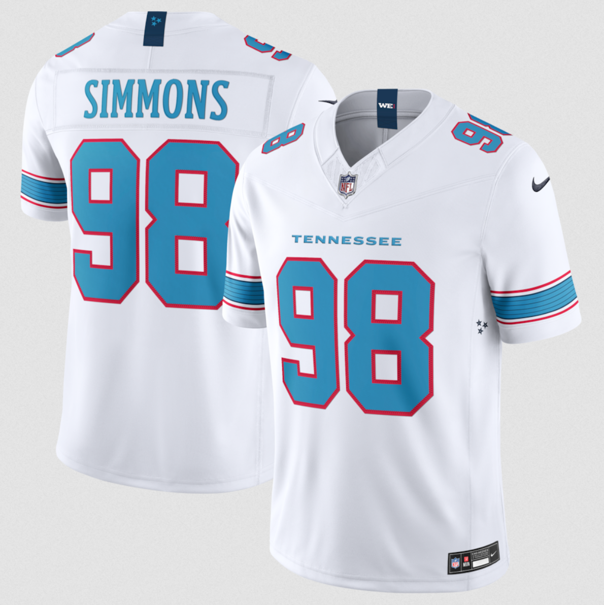 Men's Tennessee Titans #98 Jeffery Simmons White 2026 F.U.S.E. Vapor Limited Stitched Football Jersey Men's Tennessee Titans #98 Jeffery Simmons White 2026 F.U.S.E. Vapor Limited Stitched Football Jersey