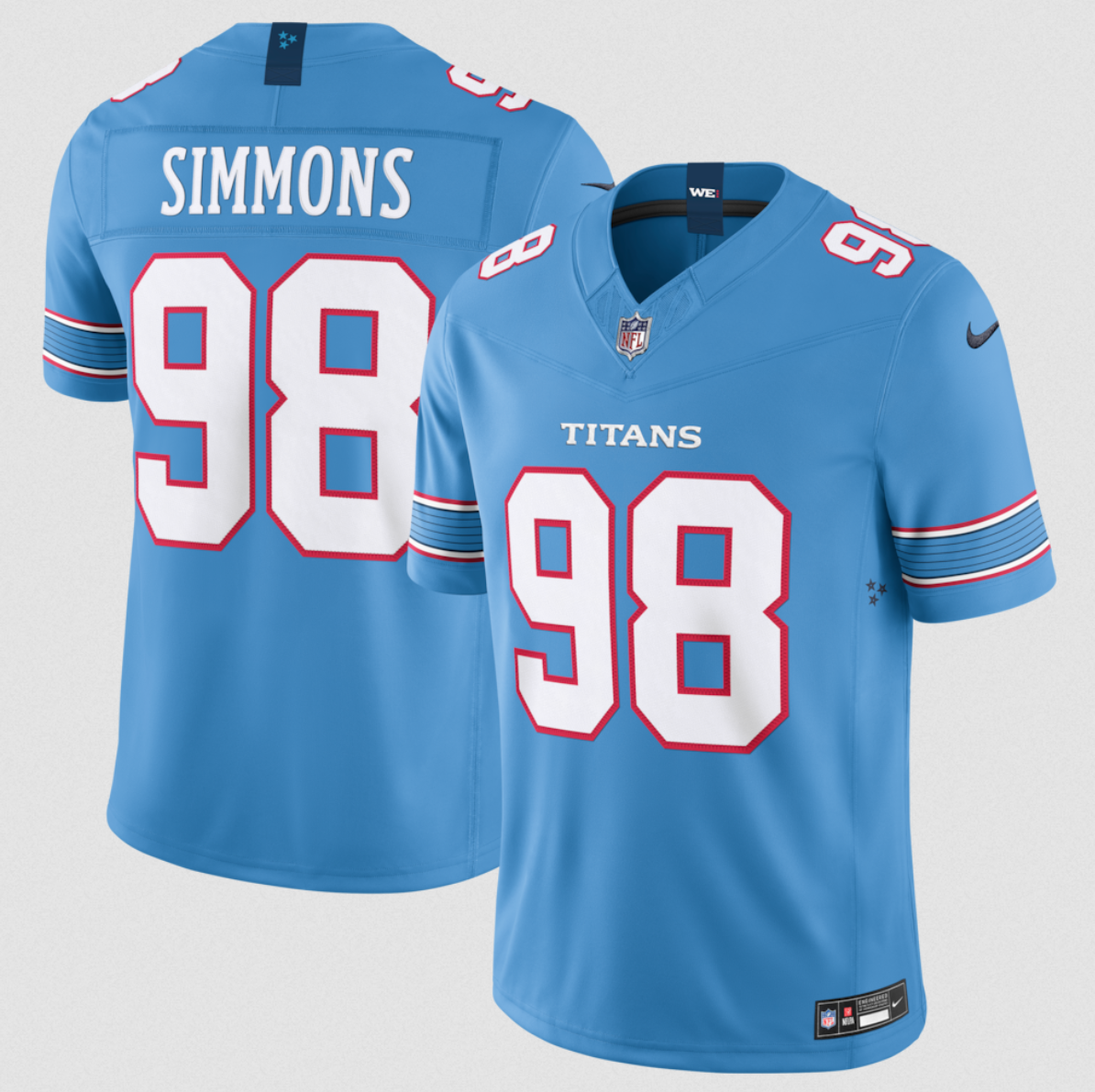 Men's Tennessee Titans #98 Jeffery Simmons Light Blue 2026 F.U.S.E. Vapor Limited Stitched Football Jersey Men's Tennessee Titans #98 Jeffery Simmons Light Blue 2026 F.U.S.E. Vapor Limited Stitched Football Jersey