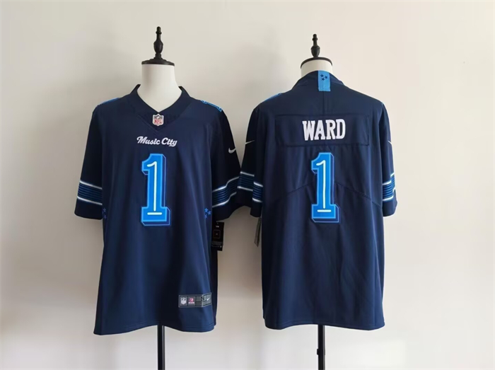 Men's Tennessee Titans #1 Cameron Ward Navy 2026 'Music City' Rivalries Collection Limited Stitched Football Jersey