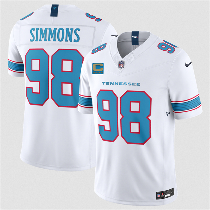 Men's Tennessee Titans #98 Jeffery Simmons White 2026 With 4-Star C Patch F.U.S.E. Vapor Limited Stitched Football Jersey