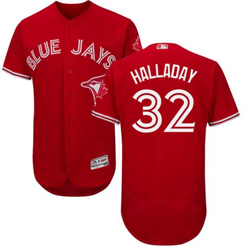 Blue Jays #32 Roy Halladay Red Flexbase Authentic Collection Canada Day Stitched MLB Jersey Blue Jays #32 Roy Halladay Red Flexbase Authentic Collection Canada Day Stitched MLB Jersey