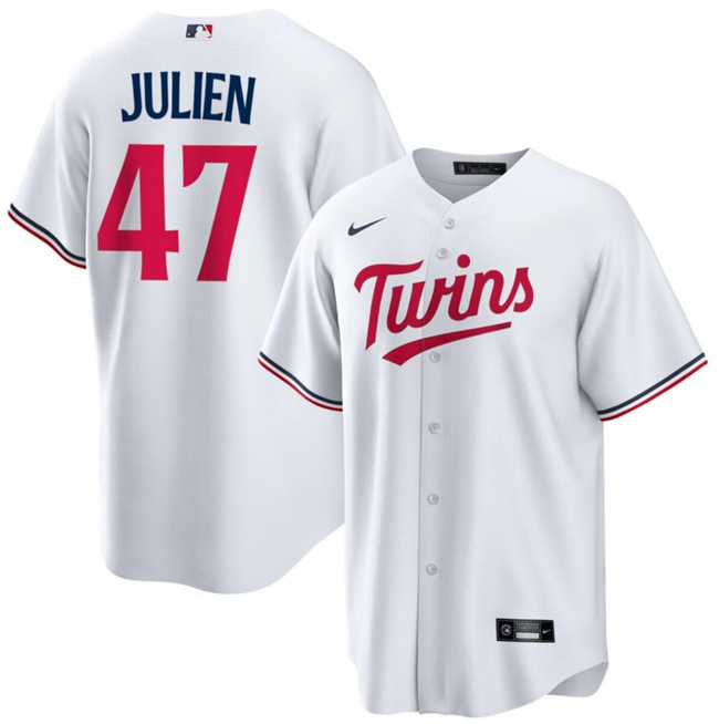 Men's Minnesota Twins #47 Edouard Julien White Cool Base Stitched Baseball Jersey Men's Minnesota Twins #47 Edouard Julien White Cool Base Stitched Baseball Jersey