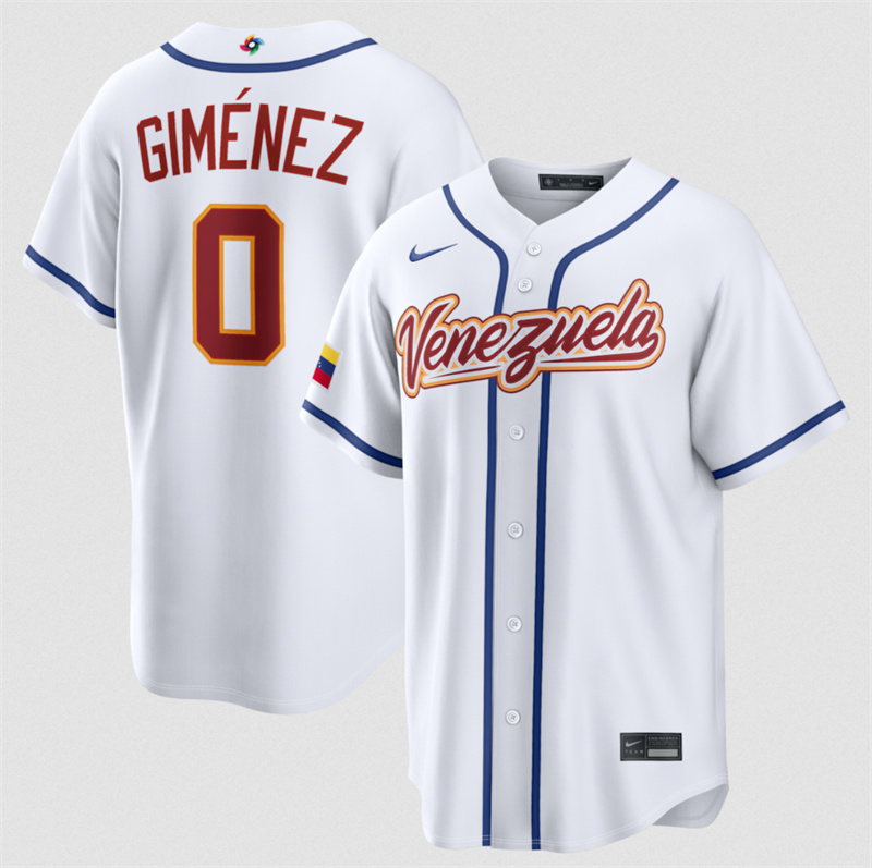 Men's Venezuela Baseball #0 Andrés Giménez White 2026 World Baseball Classic Home Stadium Stitched Jersey