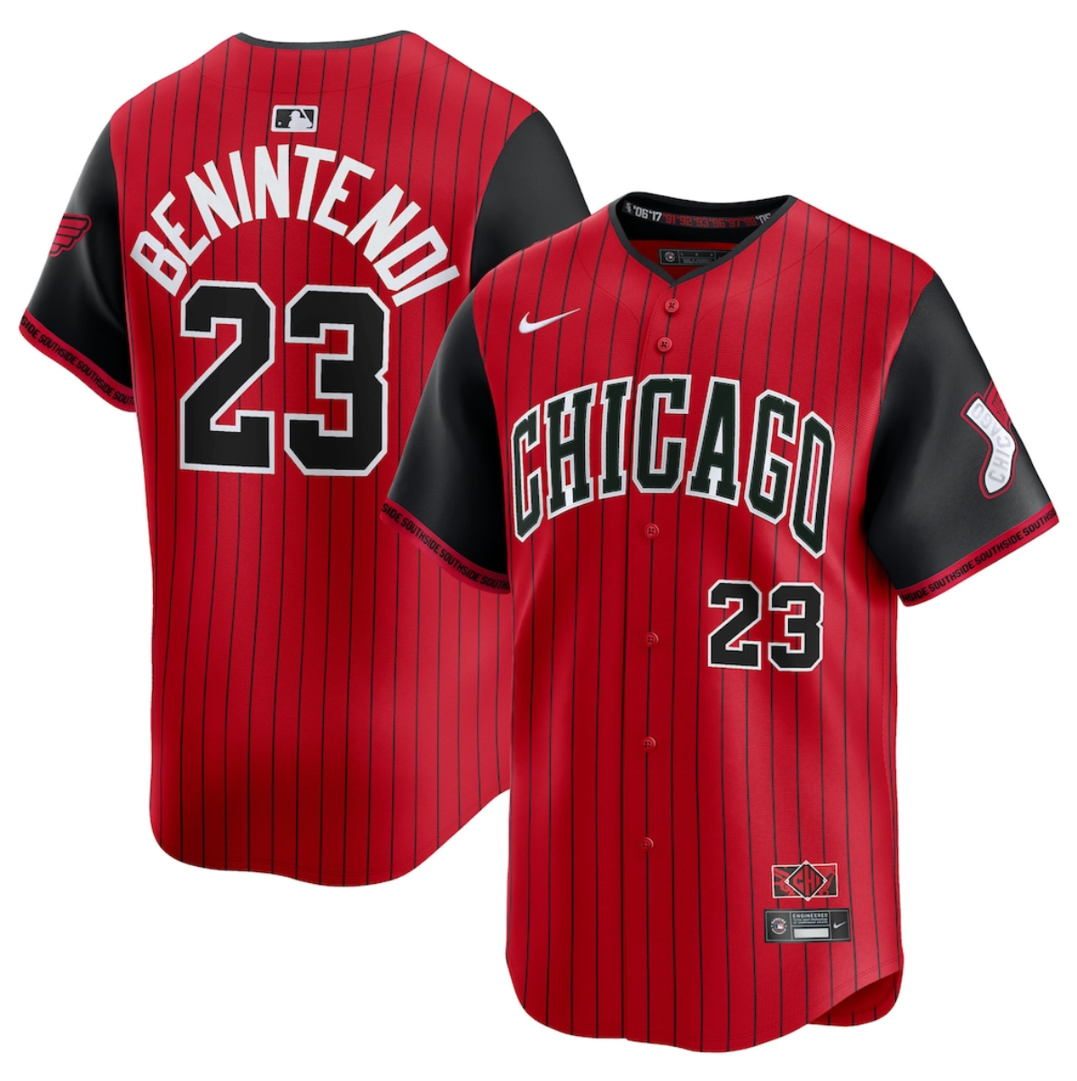 Men's Chicago White Sox #23 Andrew Benintendi Red/Black 2025 City Connect Limited Stitched Baseball Jersey Men's Chicago White Sox #23 Andrew Benintendi Red/Black 2025 City Connect Limited Stitched Baseball Jersey