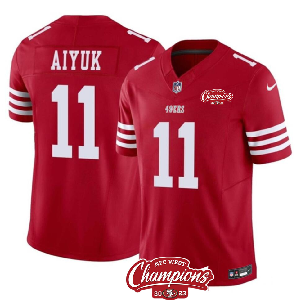 Men's San Francisco 49ers #11 Brandon Aiyuk Red 2023 F.U.S.E. NFC West Champions Patch Stitched Football Jersey Men's San Francisco 49ers #11 Brandon Aiyuk Red 2023 F.U.S.E. NFC West Champions Patch Stitched Football Jersey