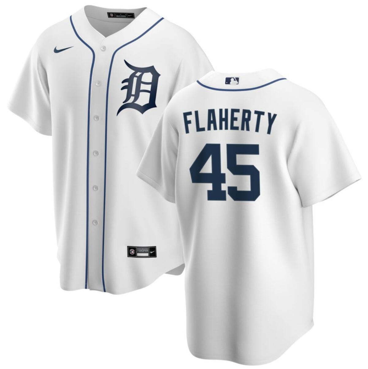 Men's Detroit Tigers #45 Jack Flaherty White Cool Base Stitched Baseball Jersey Men's Detroit Tigers #45 Jack Flaherty White Cool Base Stitched Baseball Jersey
