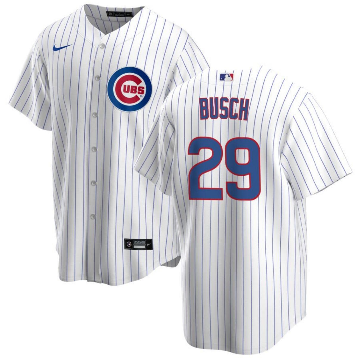 Men's Chicago Cubs #29 Michael Busch White Cool Base Stitched Baseball Jersey Men's Chicago Cubs #29 Michael Busch White Cool Base Stitched Baseball Jersey