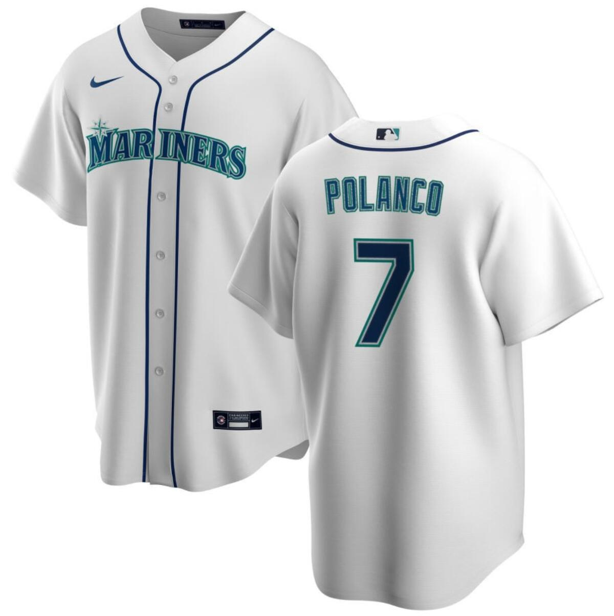 Men's Seattle Mariners #7 Jorge Polanco White Cool Base Stitched jersey Men's Seattle Mariners #7 Jorge Polanco White Cool Base Stitched jersey