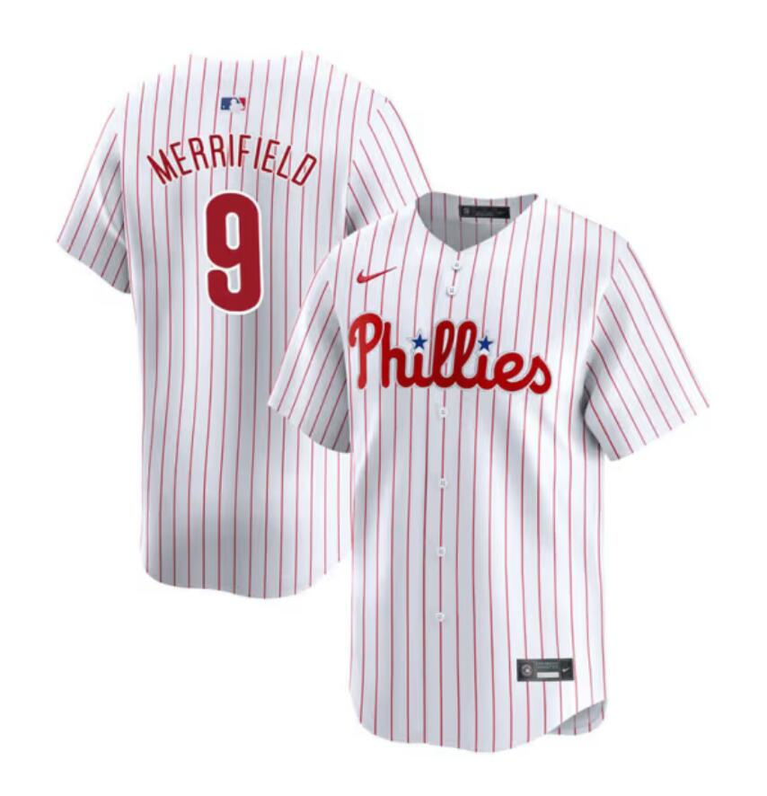 Men's Philadelphia Phillies #9 Whit Merrifield White Home Limited Stitched Jersey Men's Philadelphia Phillies #9 Whit Merrifield White Home Limited Stitched Jersey