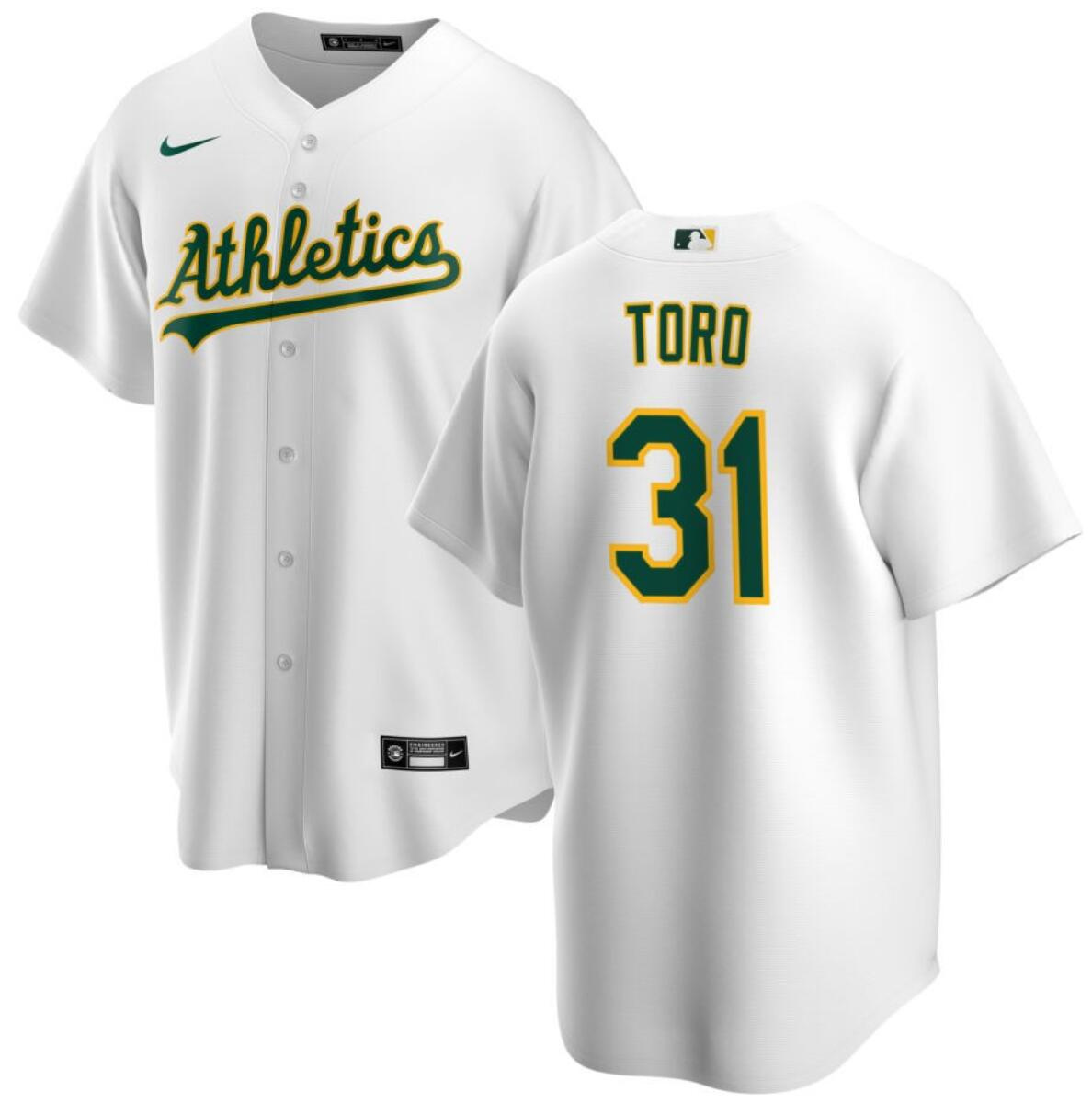 Men's Oakland Athletics #31 Abraham Toro White Cool Base Stitched Jersey Men's Oakland Athletics #31 Abraham Toro White Cool Base Stitched Jersey