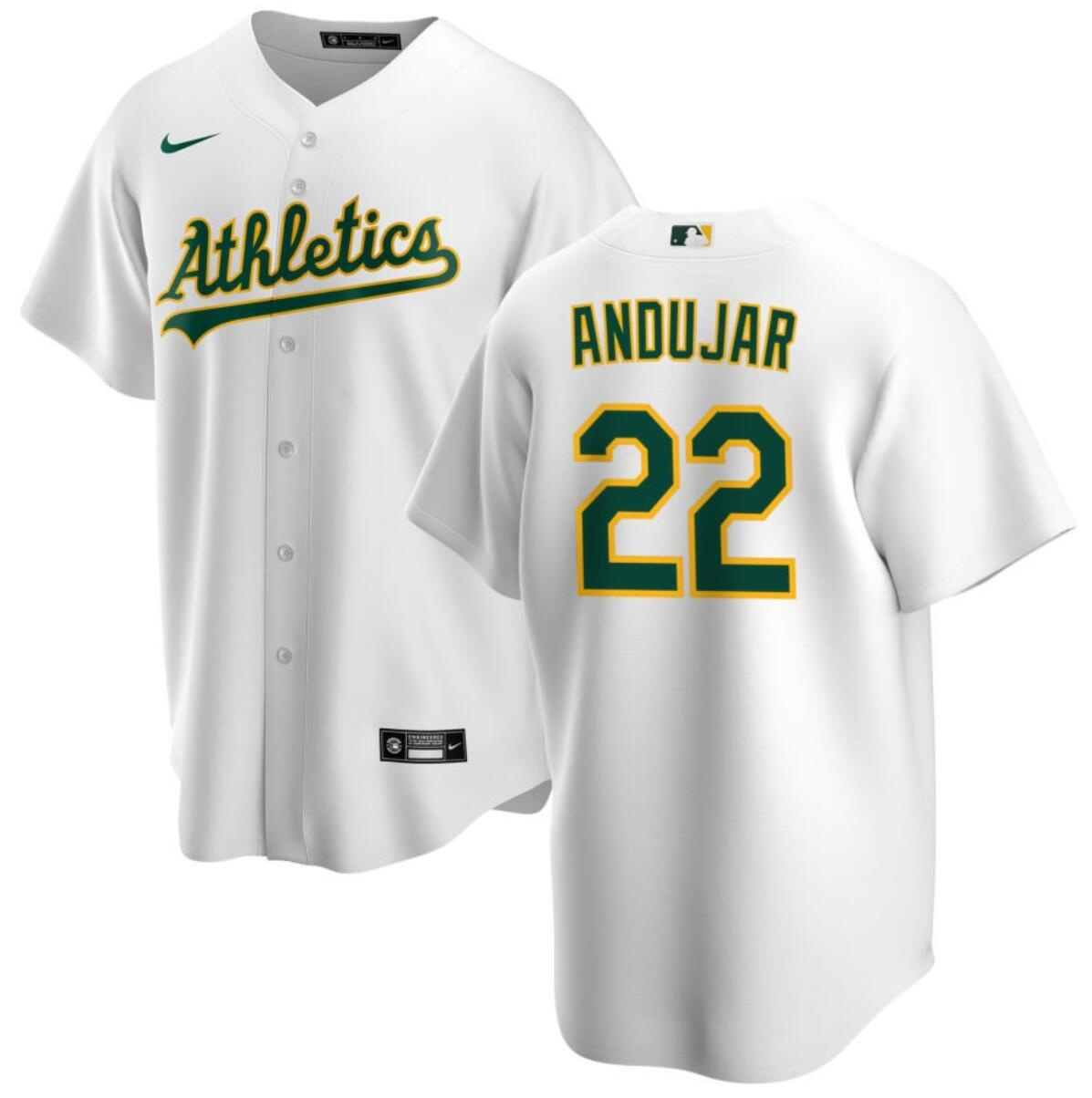 Men's Oakland Athletics #22 Miguel Andujar White Cool Base Stitched Jersey Men's Oakland Athletics #22 Miguel Andujar White Cool Base Stitched Jersey