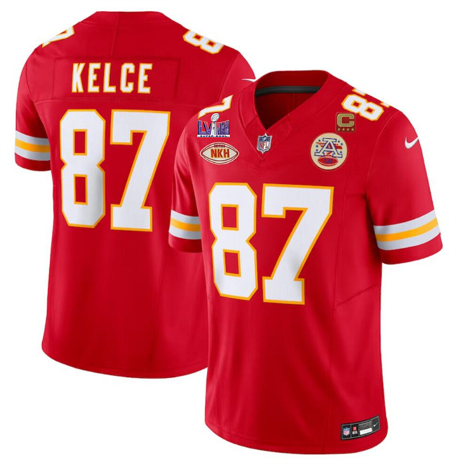 Men's Kansas City Chiefs #87 Travis Kelce Red F.U.S.E. With "NKH" Patch And Super Bowl LVIII Patch Vapor Untouchable Limited Stitched Football Jersey Men's Kansas City Chiefs #87 Travis Kelce Red F.U.S.E. With "NKH" Patch And Super Bowl LVIII Patch Vapor Untouchable Limited Stitched Football Jersey