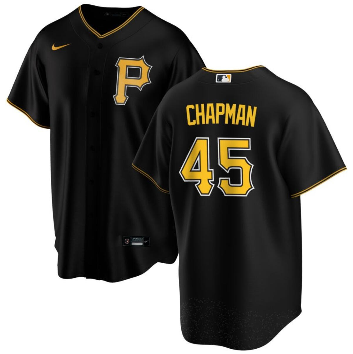 Men's Pittsburgh Pirates #45 Aroldis Chapman Black Cool Base Stitched Baseball Jersey Men's Pittsburgh Pirates #45 Aroldis Chapman Black Cool Base Stitched Baseball Jersey