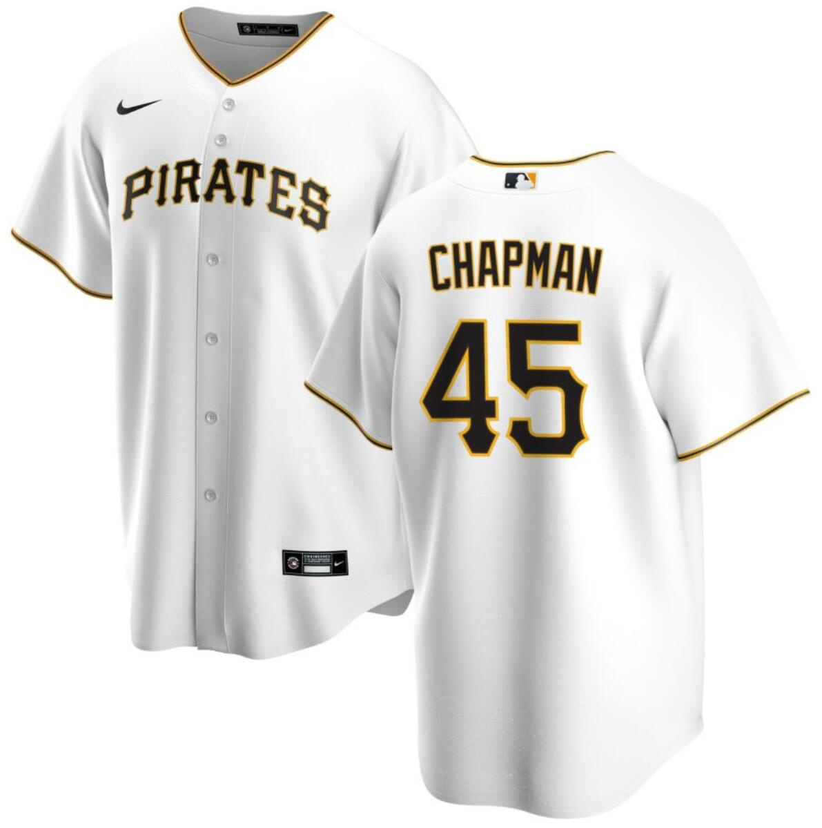 Men's Pittsburgh Pirates #45 Aroldis Chapman White Cool Base Stitched Baseball Jersey Men's Pittsburgh Pirates #45 Aroldis Chapman White Cool Base Stitched Baseball Jersey