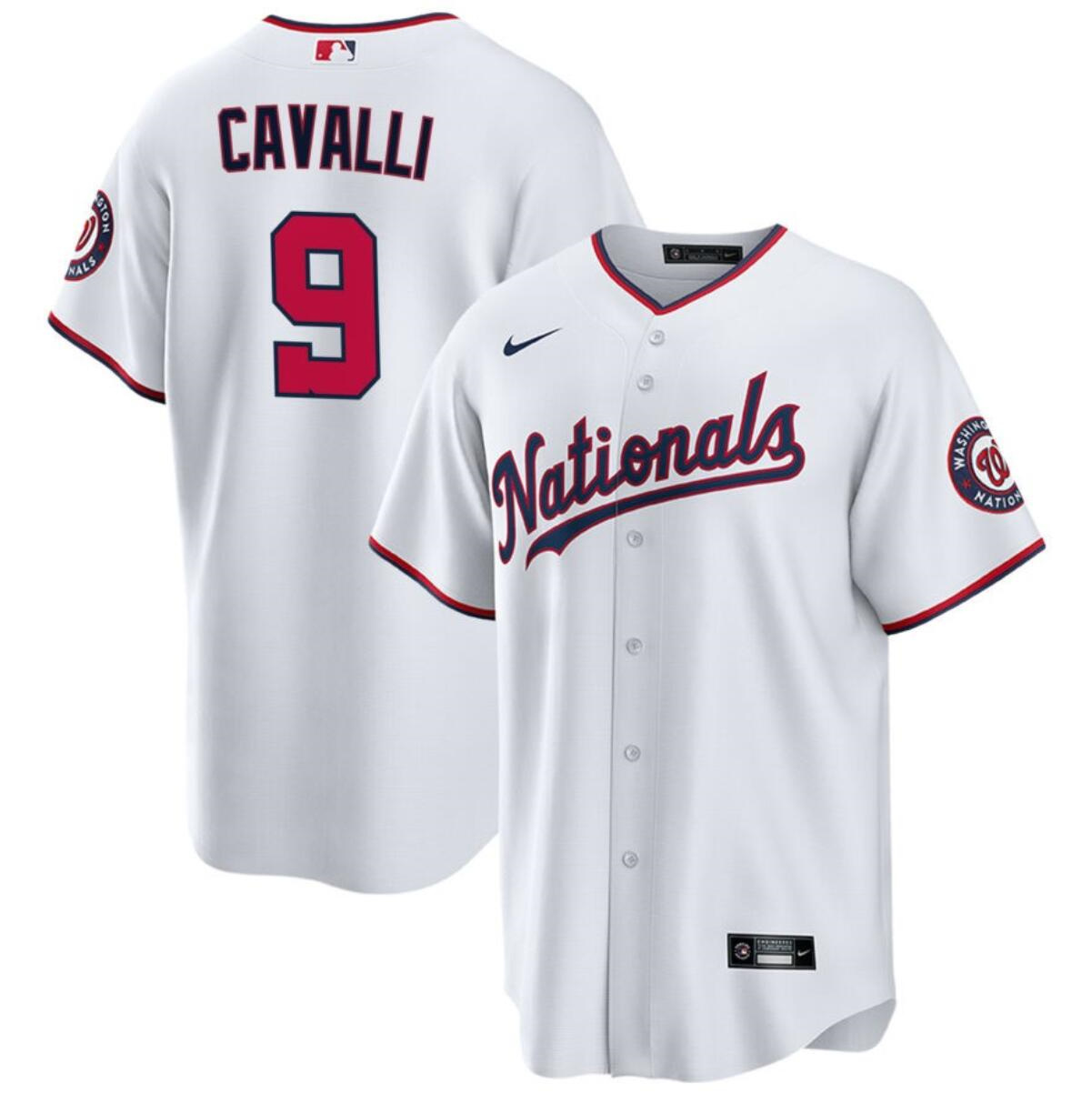 Men's Washington Nationals #9 Cade Cavalli White Cool Base Stitched Baseball Jersey Men's Washington Nationals #9 Cade Cavalli White Cool Base Stitched Baseball Jersey