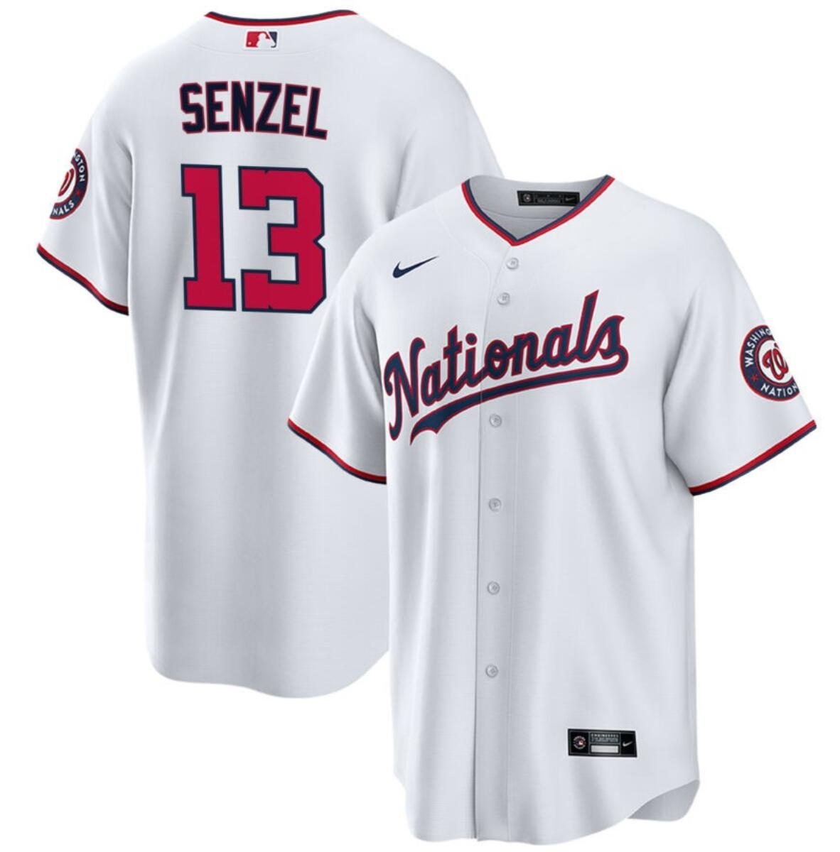 Men's Washington Nationals #13 Nick Senzel White Cool Base Stitched Baseball Jersey Men's Washington Nationals #13 Nick Senzel White Cool Base Stitched Baseball Jersey