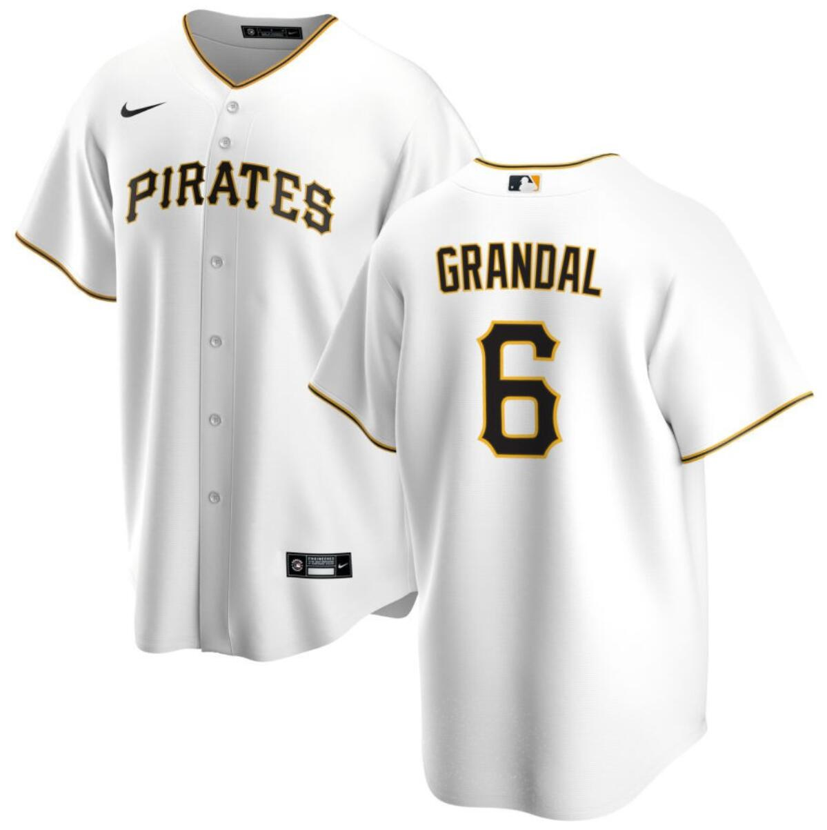 Men's Pittsburgh Pirates #6 Yasmani Grandal White Cool Base Stitched Baseball Jersey Men's Pittsburgh Pirates #6 Yasmani Grandal White Cool Base Stitched Baseball Jersey