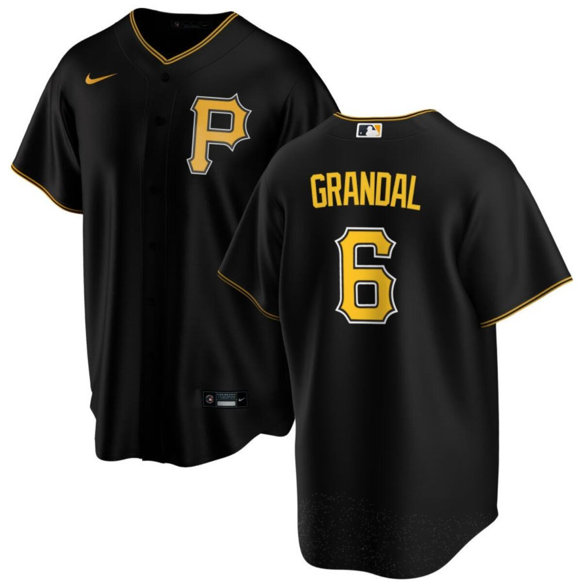 Men's Pittsburgh Pirates #6 Yasmani Grandal Black Cool Base Stitched Baseball Jersey Men's Pittsburgh Pirates #6 Yasmani Grandal Black Cool Base Stitched Baseball Jersey