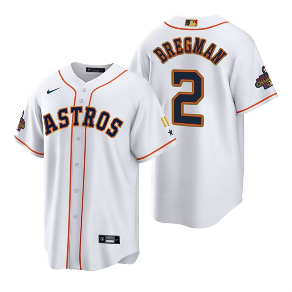 Men's Houston Astros #2 Alex Bregman White Gold 2022 World Series Champions Stitched Baseball Jersey Men's Houston Astros #2 Alex Bregman White Gold 2022 World Series Champions Stitched Baseball Jersey