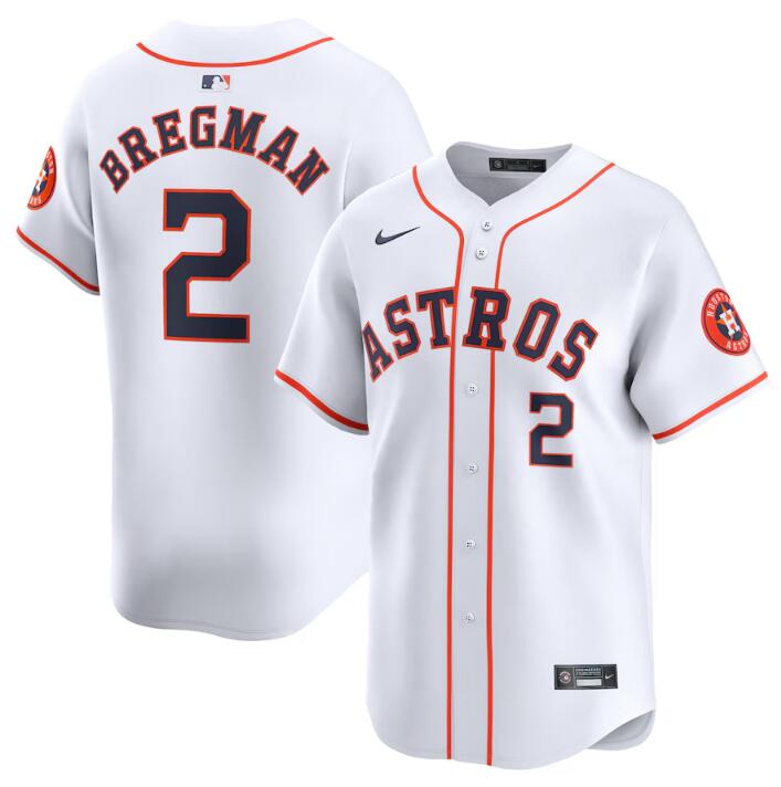 Men's Houston Astros #2 Alex Bregman White 2024 Home Limited Stitched Baseball Jersey Men's Houston Astros #2 Alex Bregman White 2024 Home Limited Stitched Baseball Jersey
