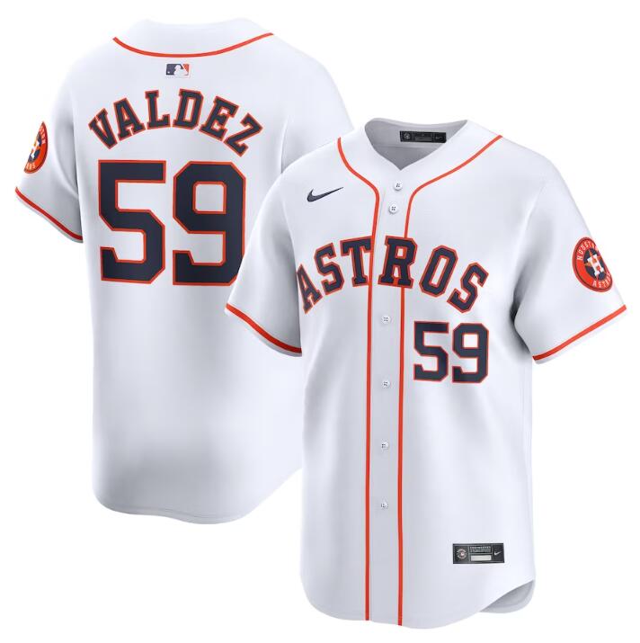 Men's Houston Astros #59 Framber Valdez White 2024 Home Limited Stitched Baseball Jersey Men's Houston Astros #59 Framber Valdez White 2024 Home Limited Stitched Baseball Jersey