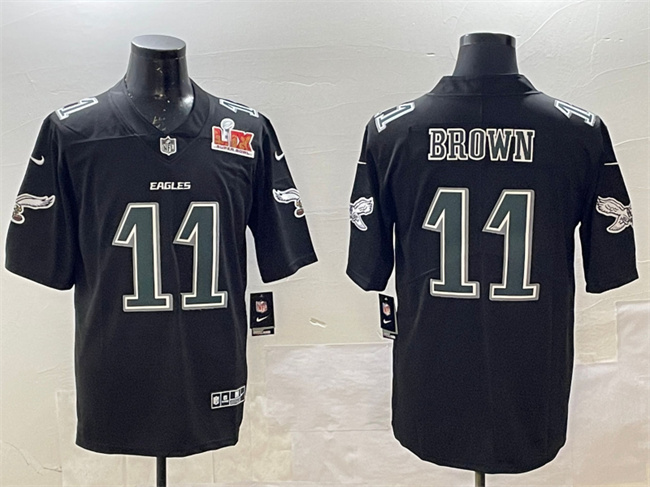 Men's Philadelphia Eagles #11 A. J. Brown Black 2025 Super Bowl LIX Patch Fashion New Vapor Untouchable Limited Stitched Football Jersey Men's Philadelphia Eagles #11 A. J. Brown Black 2025 Super Bowl LIX Patch Fashion New Vapor Untouchable Limited Stitched Football Jersey