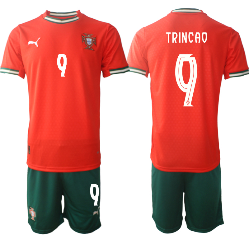 Men's Portugal Team #9 Trincão 2025 Red Home Soccer Jersey Suit Men's Portugal Team #9 Trincão 2025 Red Home Soccer Jersey Suit
