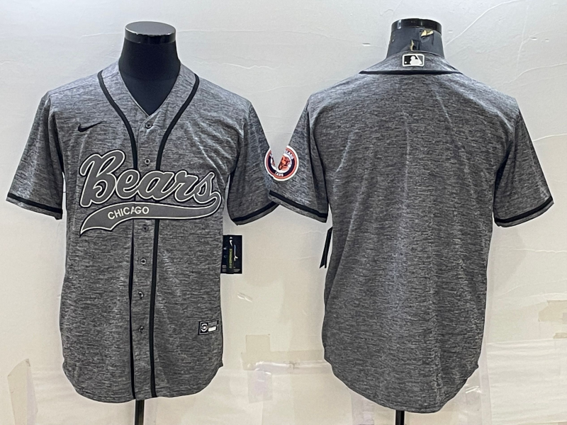 Men's Chicago Bears Blank Grey With Patch Cool Base Stitched Baseball Jersey Men's Chicago Bears Blank Grey With Patch Cool Base Stitched Baseball Jersey