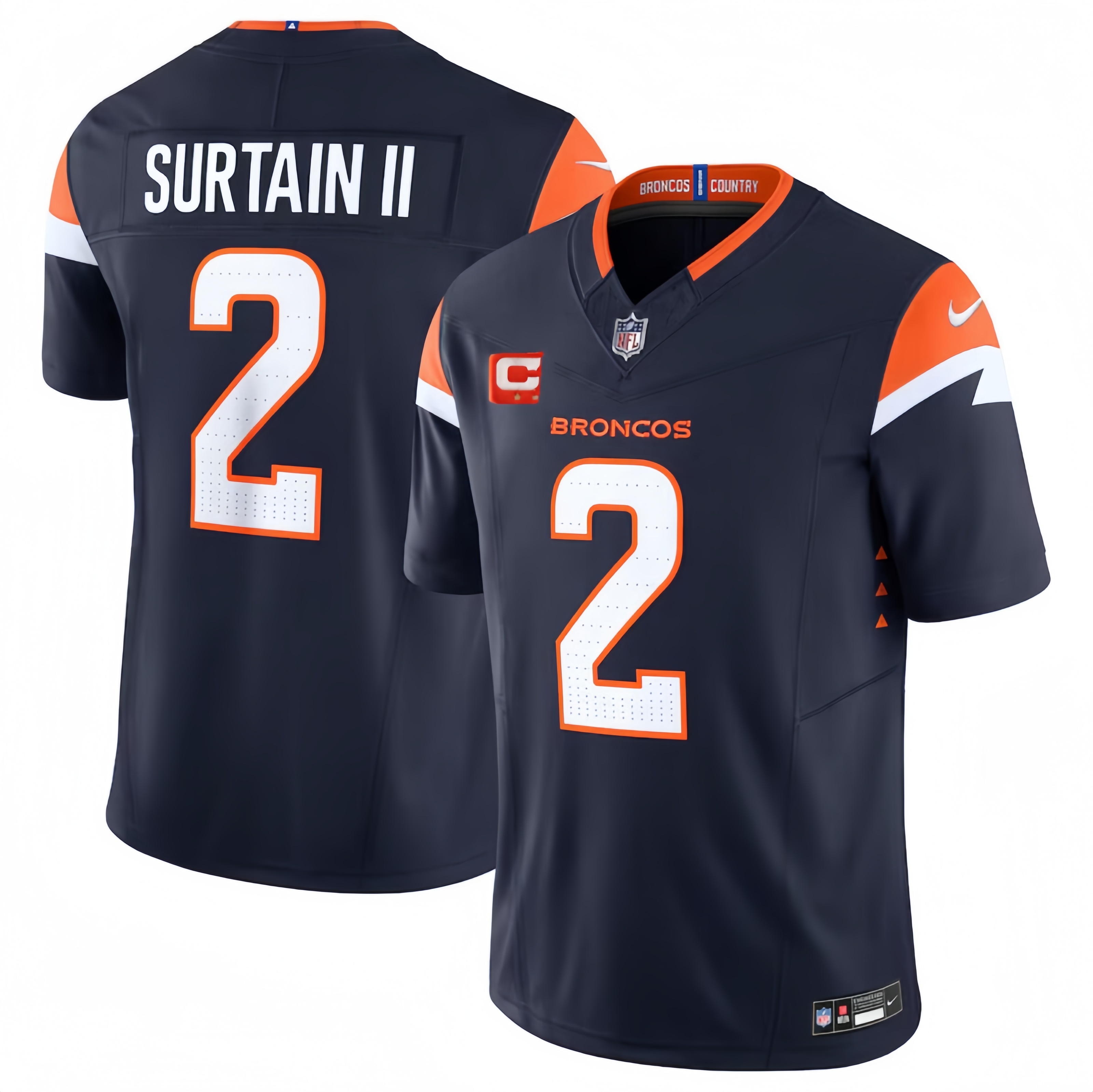 Men's Denver Broncos #2 Pat Surtain II Navy 2024 F.U.S.E. With 1-Star C Patch Alternate Vapor Limited Stitched Football Jersey Men's Denver Broncos #2 Pat Surtain II Navy 2024 F.U.S.E. With 1-Star C Patch Alternate Vapor Limited Stitched Football Jersey