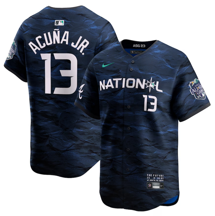Men's Atlanta Braves #13 Ronald Acuña Jr. Royal 2023 All-star Cool Base Stitched Baseball Jersey Men's Atlanta Braves #13 Ronald Acuña Jr. Royal 2023 All-star Cool Base Stitched Baseball Jersey