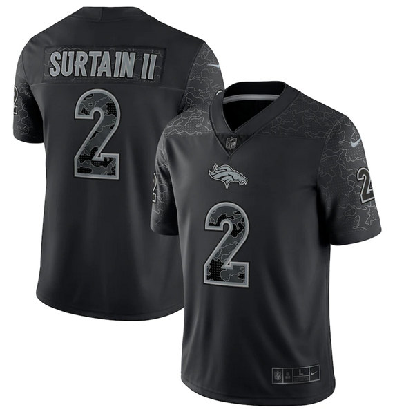 Men's Denver Broncos #2 Patrick Surtain II Black Reflective Limited Stitched Football Jersey Men's Denver Broncos #2 Patrick Surtain II Black Reflective Limited Stitched Football Jersey