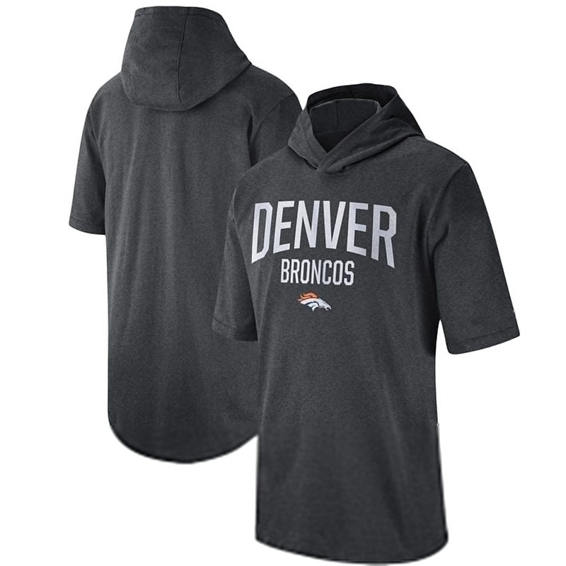 Men's Denver Broncos Heathered Charcoal Sideline Training Hooded Performance T-Shirt Men's Denver Broncos Heathered Charcoal Sideline Training Hooded Performance T-Shirt