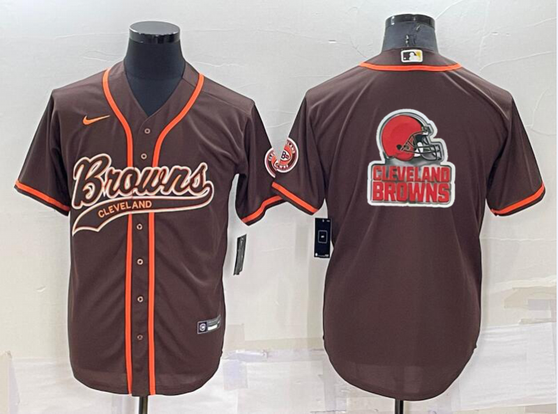 Men's Cleveland Browns Brown Team Big Logo With Patch Cool Base Stitched Baseball Jersey Men's Cleveland Browns Brown Team Big Logo With Patch Cool Base Stitched Baseball Jersey