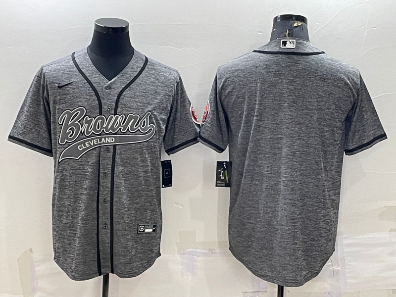 Men's Cleveland Browns Blank Grey With Patch Cool Base Stitched Baseball Jersey Men's Cleveland Browns Blank Grey With Patch Cool Base Stitched Baseball Jersey