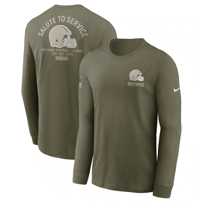 Men's Cleveland Browns Olive 2025 Salute to Service Sideline Long Sleeve T-Shirt Men's Cleveland Browns Olive 2025 Salute to Service Sideline Long Sleeve T-Shirt