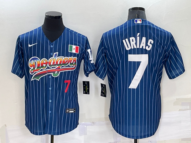 Men's Los Angeles Dodgers #7 Julio Urias Navy Mexico Rainbow Cool Base Stitched Baseball Jersey Men's Los Angeles Dodgers #7 Julio Urias Navy Mexico Rainbow Cool Base Stitched Baseball Jersey